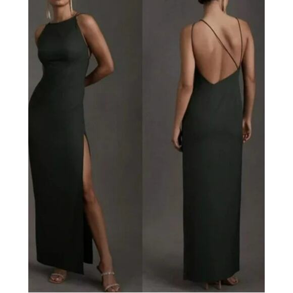 BHLDN Dresses & Skirts - BHLDN Marta Crepe Bridesmaid Dress in Forest Green Strappy Spaghetti Strap Sz 10